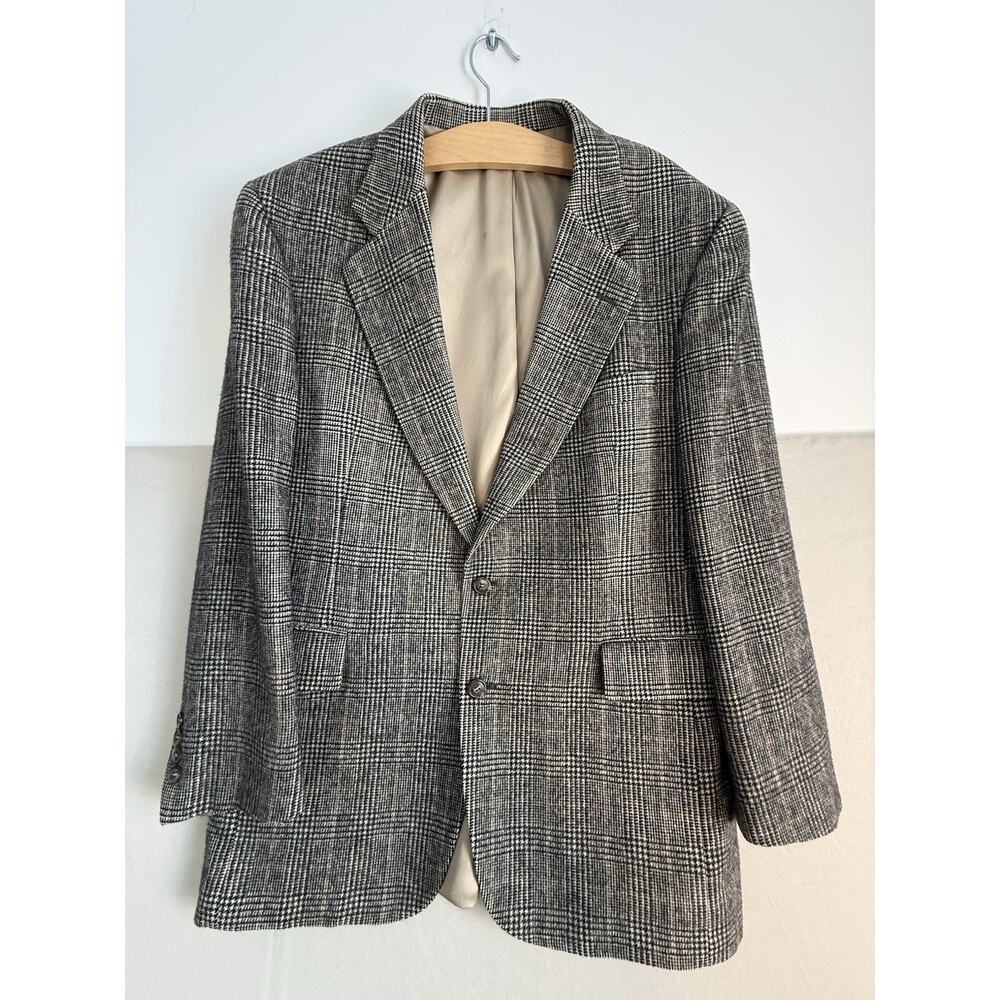 J.S. Bank Camel Hair Wool Sport Coat Blazer Glen Plaid 40R Brown Gray